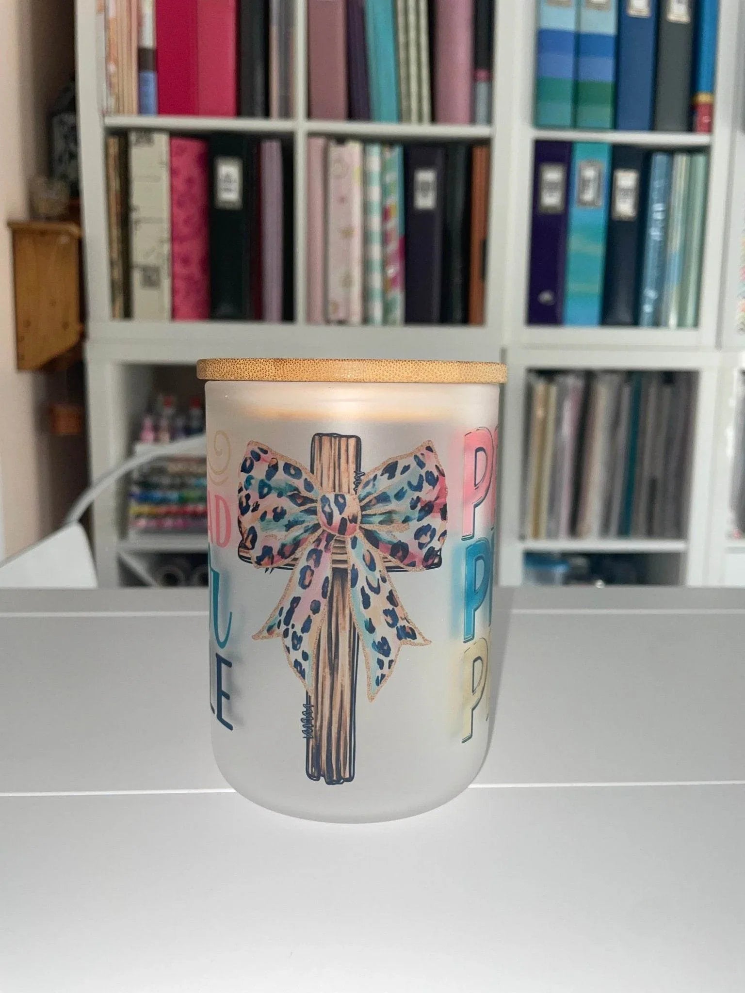 17 oz Frosted Matte Glass Girl Read Your Bible Coffee Mug with Bamboo Lid - The Redheaded StoryKeeper