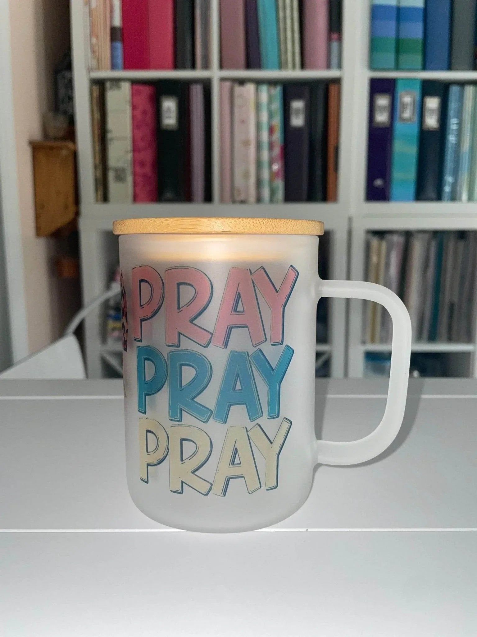 17 oz Frosted Matte Glass Girl Read Your Bible Coffee Mug with Bamboo Lid - The Redheaded StoryKeeper