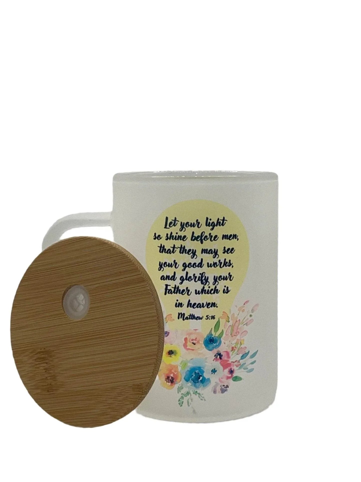 17 oz Frosted Matte Glass Let Your Light Shine Coffee Mug with Bamboo Lid - The Redheaded StoryKeeper