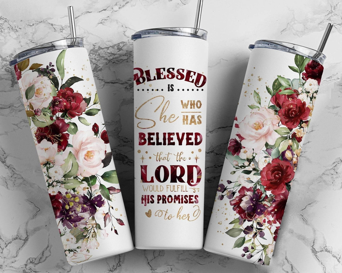 20 oz Blessed Floral Tumbler - The Redheaded StoryKeeper