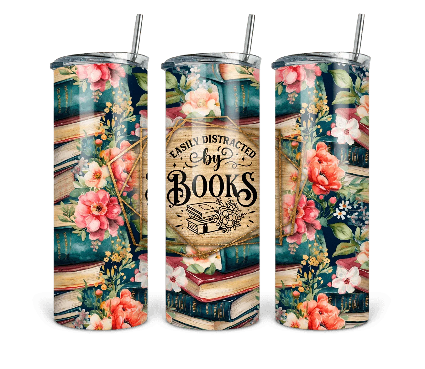 20 oz Easily Distracted by Books Tumbler - The Redheaded StoryKeeper
