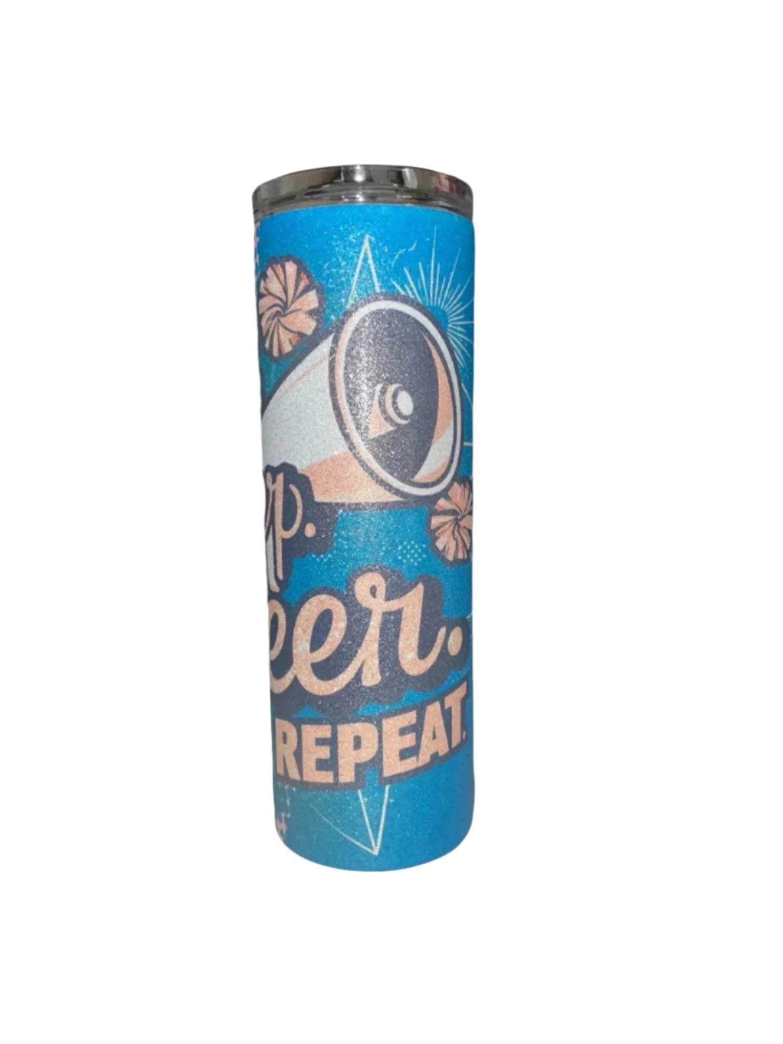 20 oz Eat Sleep Cheer Glitter Tumbler - The Redheaded StoryKeeper