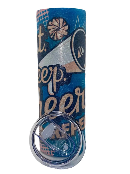 20 oz Eat Sleep Cheer Glitter Tumbler - The Redheaded StoryKeeper