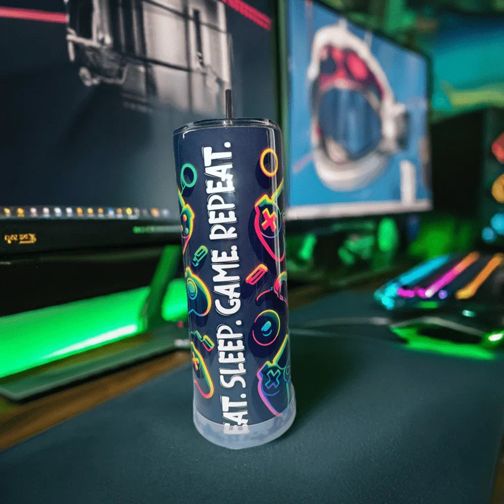 20 oz Eat Sleep Game Repeat Tumbler - The Redheaded StoryKeeper