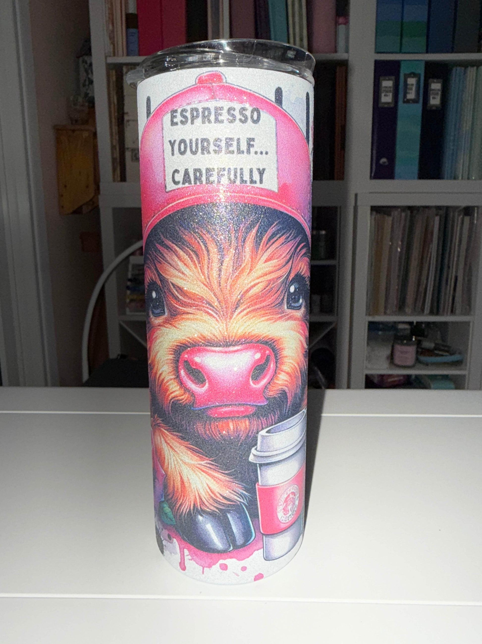 20 oz Expresso Yourself Carefully Glitter Tumbler - The Redheaded StoryKeeper