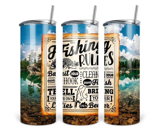 20 oz Fishing Rules Tumbler - The Redheaded StoryKeeper