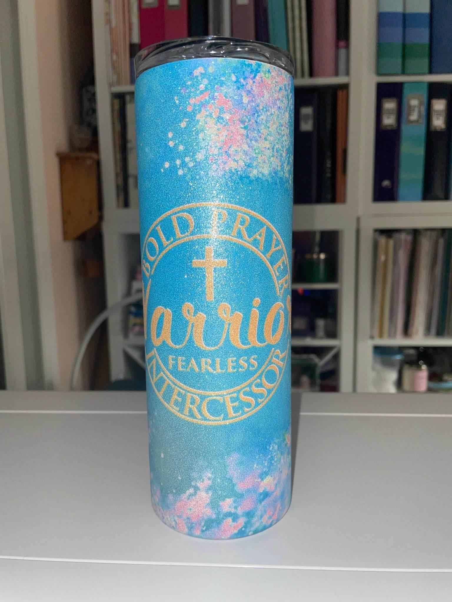 20 oz Prayer Warrior Glitter Blue Opal Tumbler - The Redheaded StoryKeeper