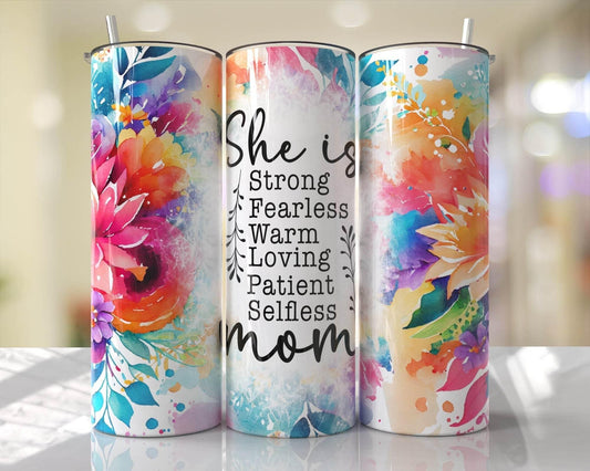 20 oz She Is...Mom Bright Floral Tumbler - The Redheaded StoryKeeper