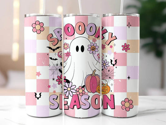 20 oz Spooky Season Checker Holographic Tumbler - The Redheaded StoryKeeper