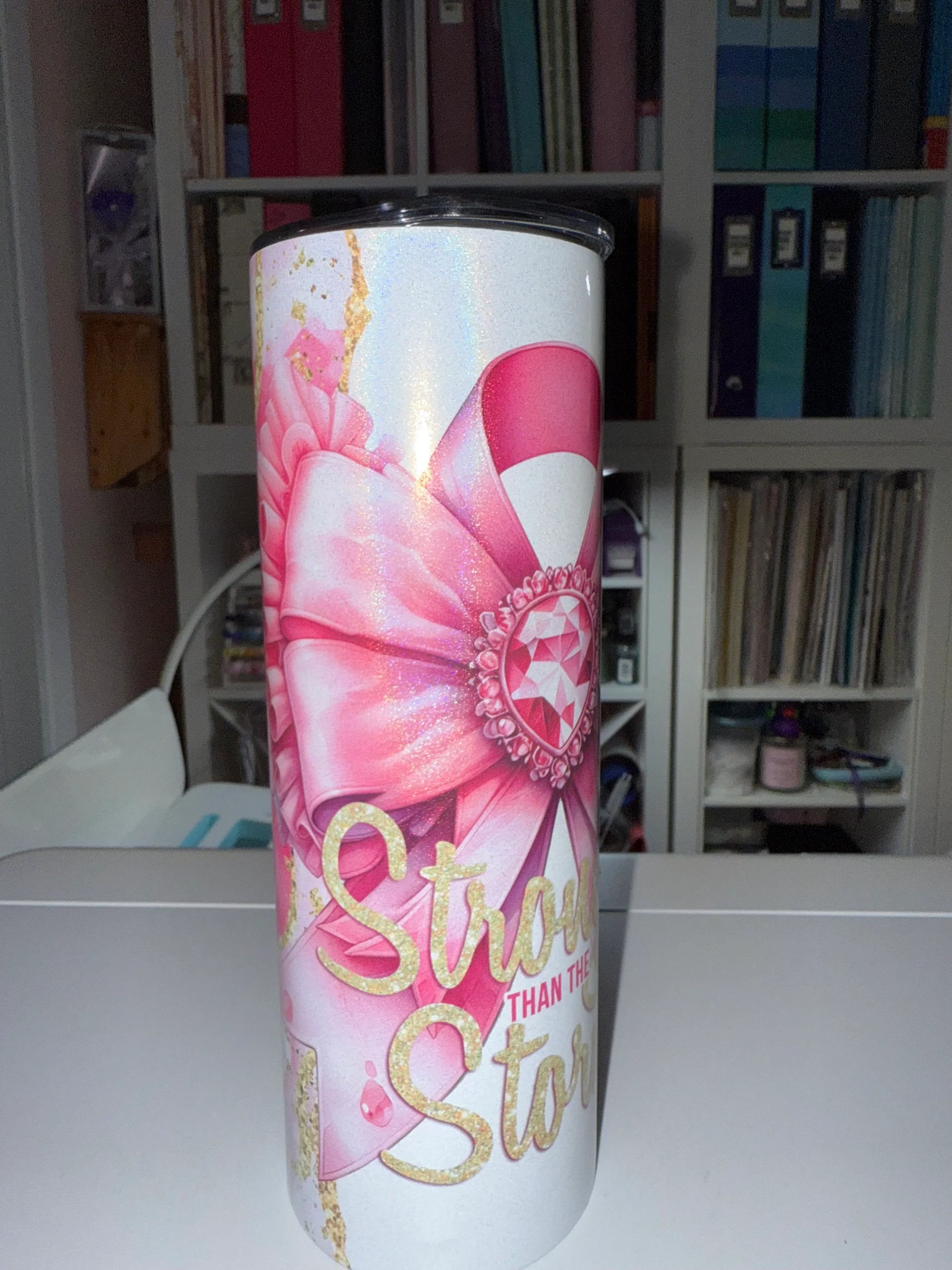 20 oz Stronger Than The Storm Breast Cancer Tumbler - The Redheaded StoryKeeper