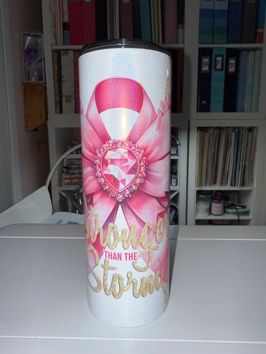 20 oz Stronger Than The Storm Breast Cancer Tumbler - The Redheaded StoryKeeper