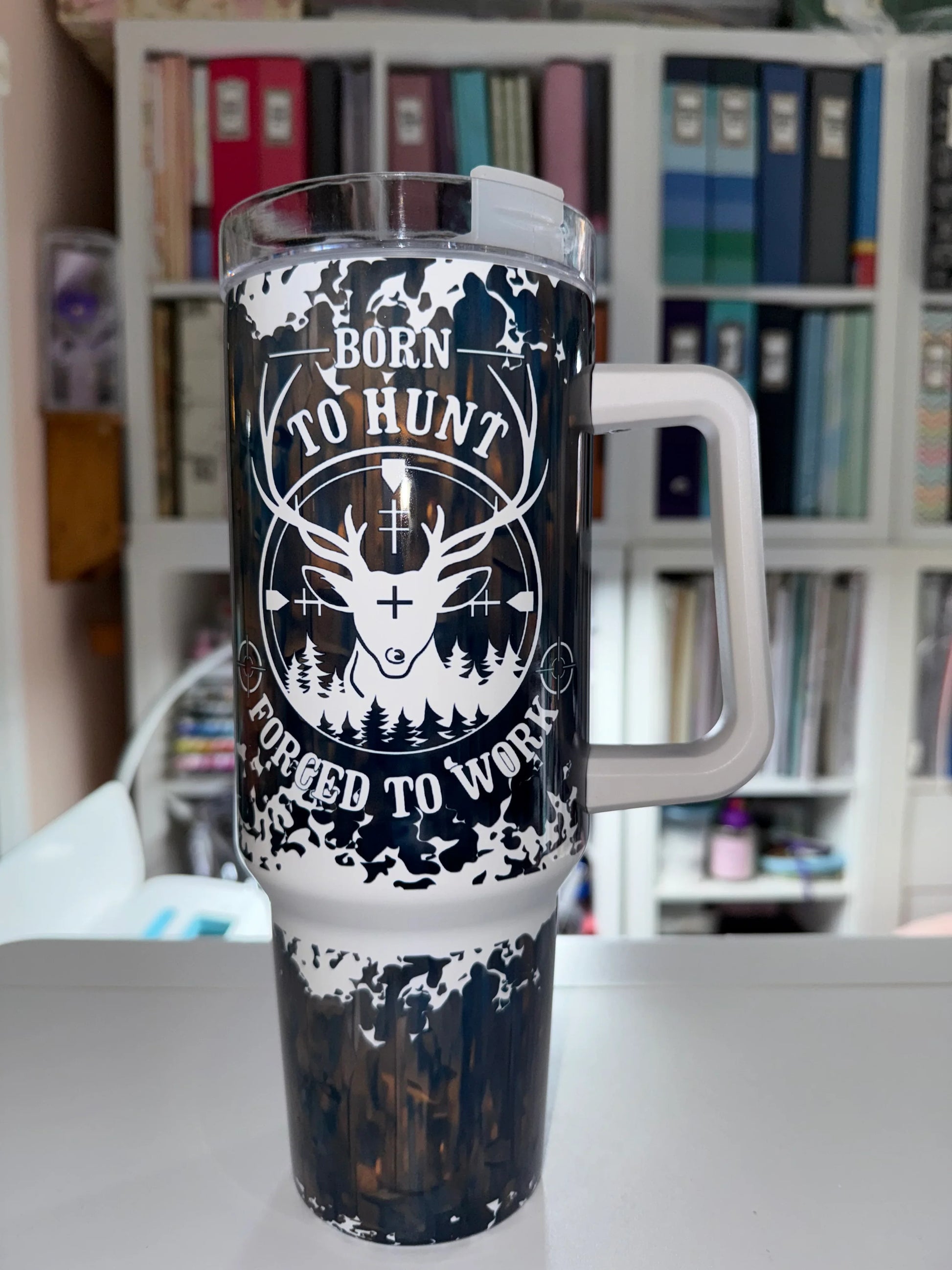 40 oz Born to Hunt Forced to Work Travel Tumbler - The Redheaded StoryKeeper