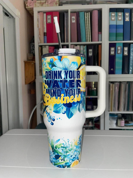 40 oz Drink Your Water & Mind Your Business - Lemons Big Swig Tumbler - The Redheaded StoryKeeper