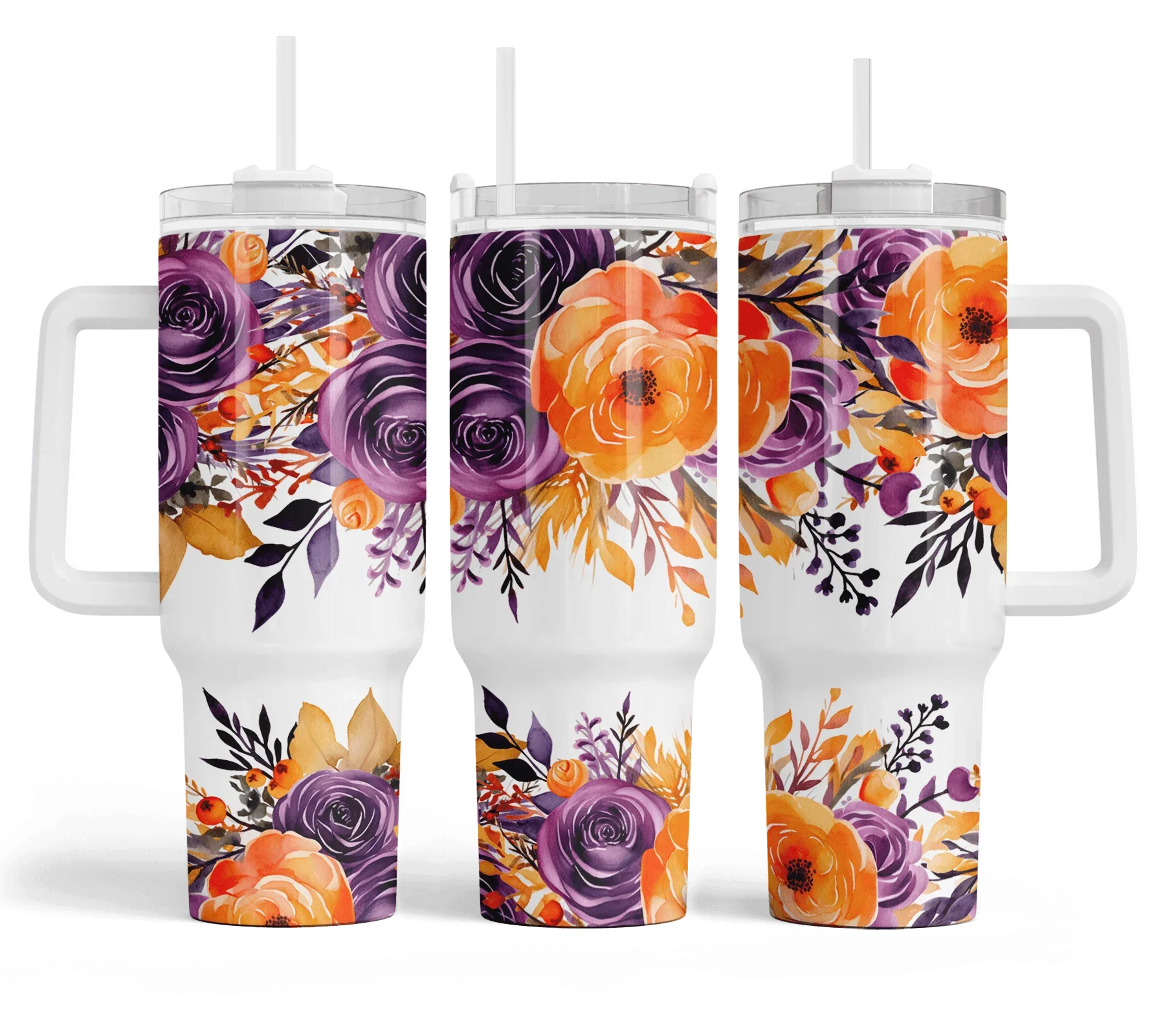 40 oz Halloween Floral Travel Tumbler - The Redheaded StoryKeeper