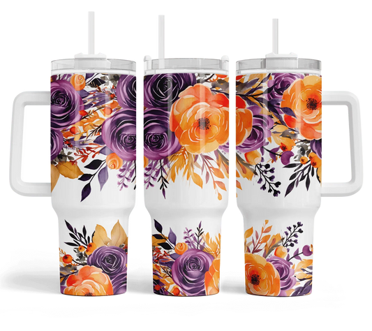40 oz Halloween Floral Travel Tumbler - The Redheaded StoryKeeper