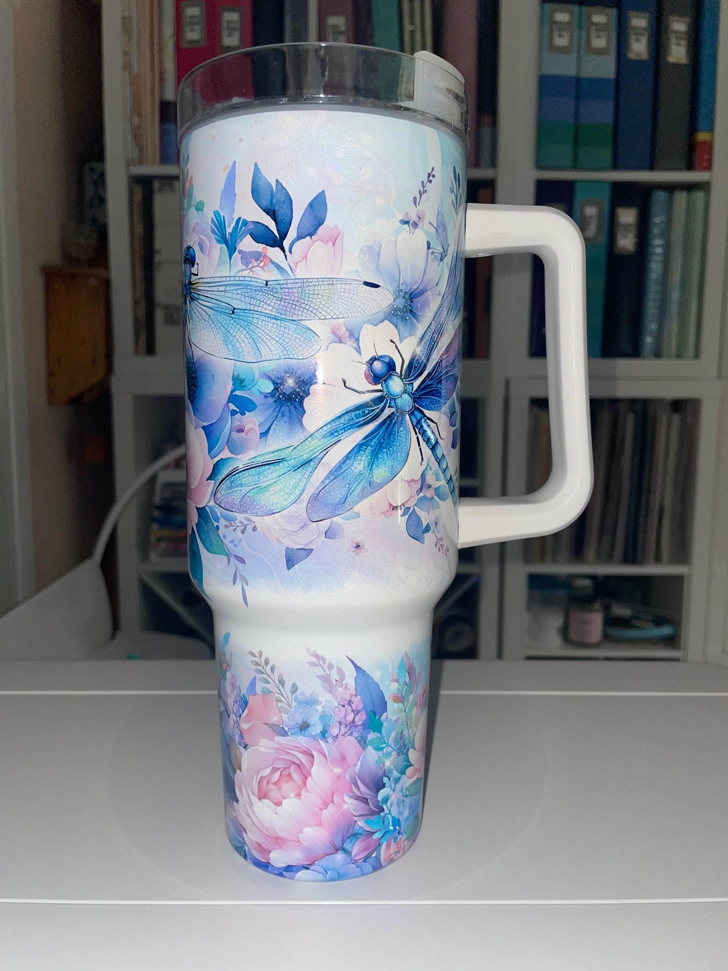 40 oz Holographic Travel Tumbler - Dragonflies - The Redheaded StoryKeeper