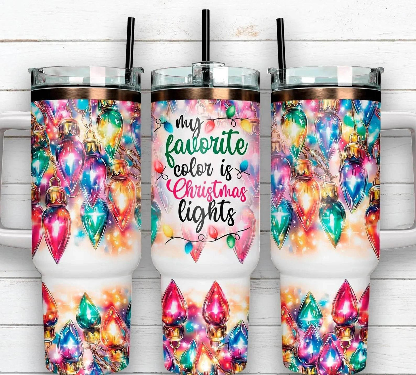40 oz My favorite color is Christmas Lights Travel Glimmer Tumbler - The Redheaded StoryKeeper