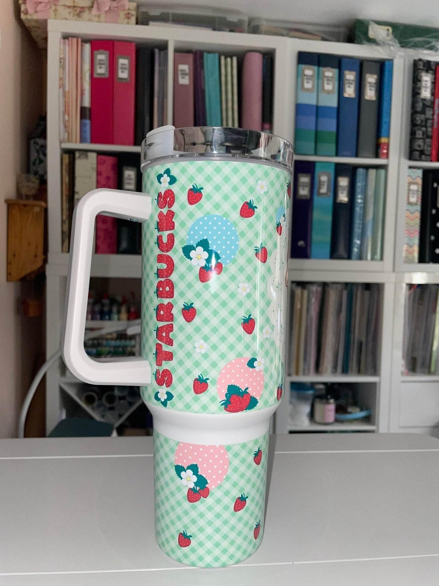 40 oz Strawberry Travel Tumbler - The Redheaded StoryKeeper