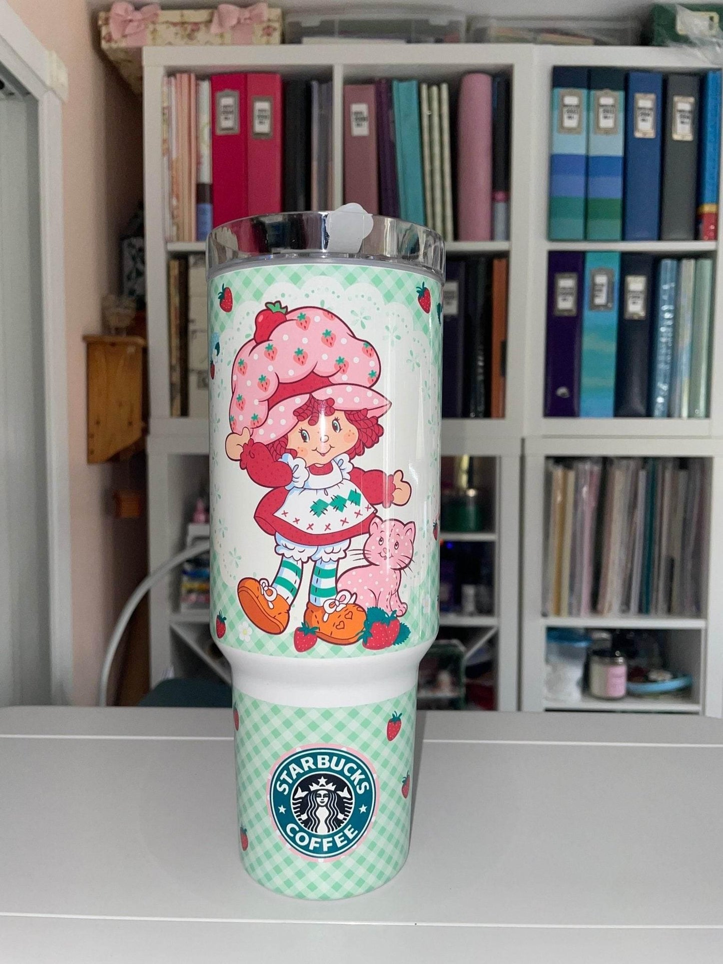 40 oz Strawberry Travel Tumbler - The Redheaded StoryKeeper