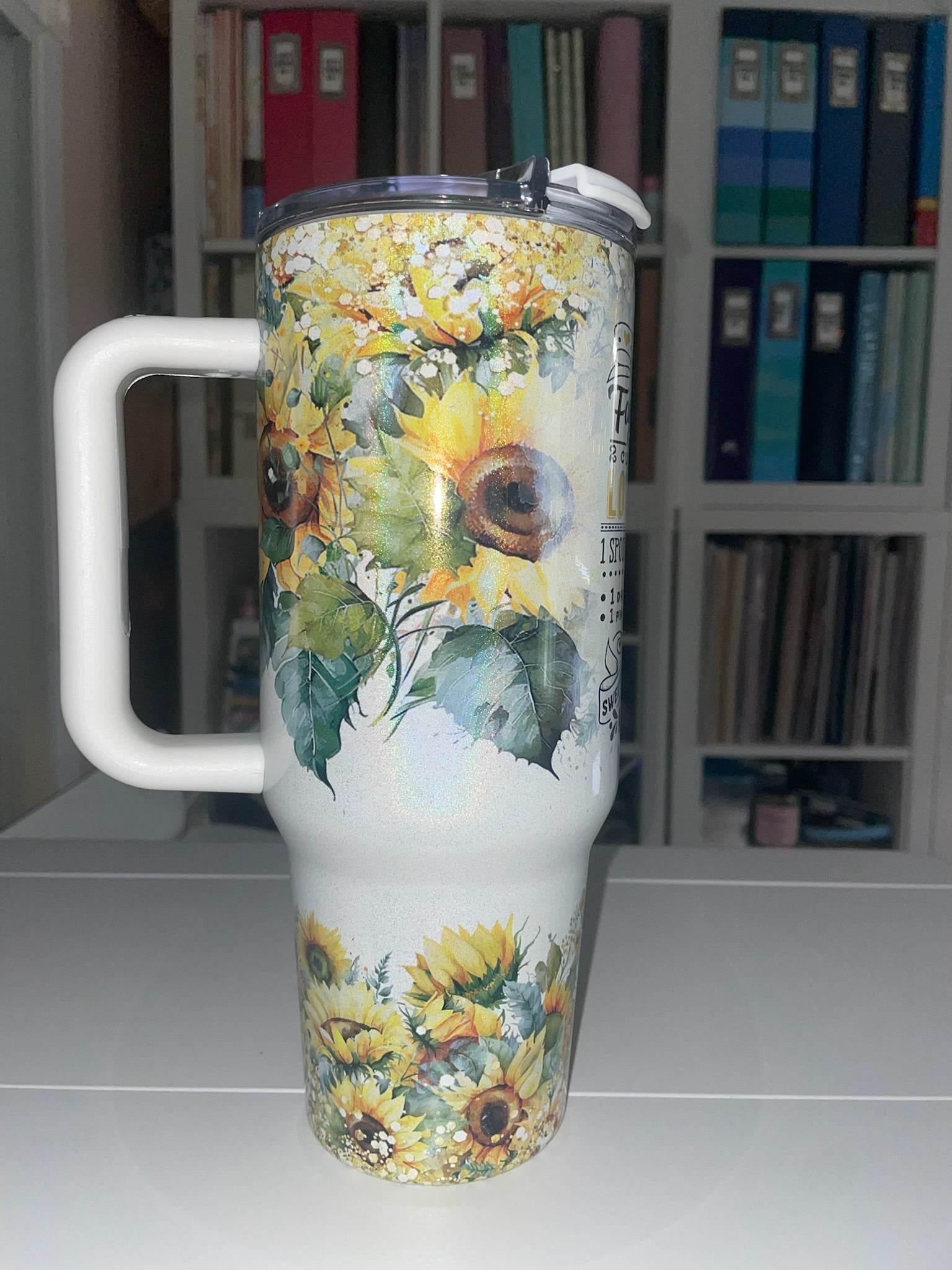 40 oz Sunflowers Family Recipe Holographic Big Swig Tumbler - The Redheaded StoryKeeper