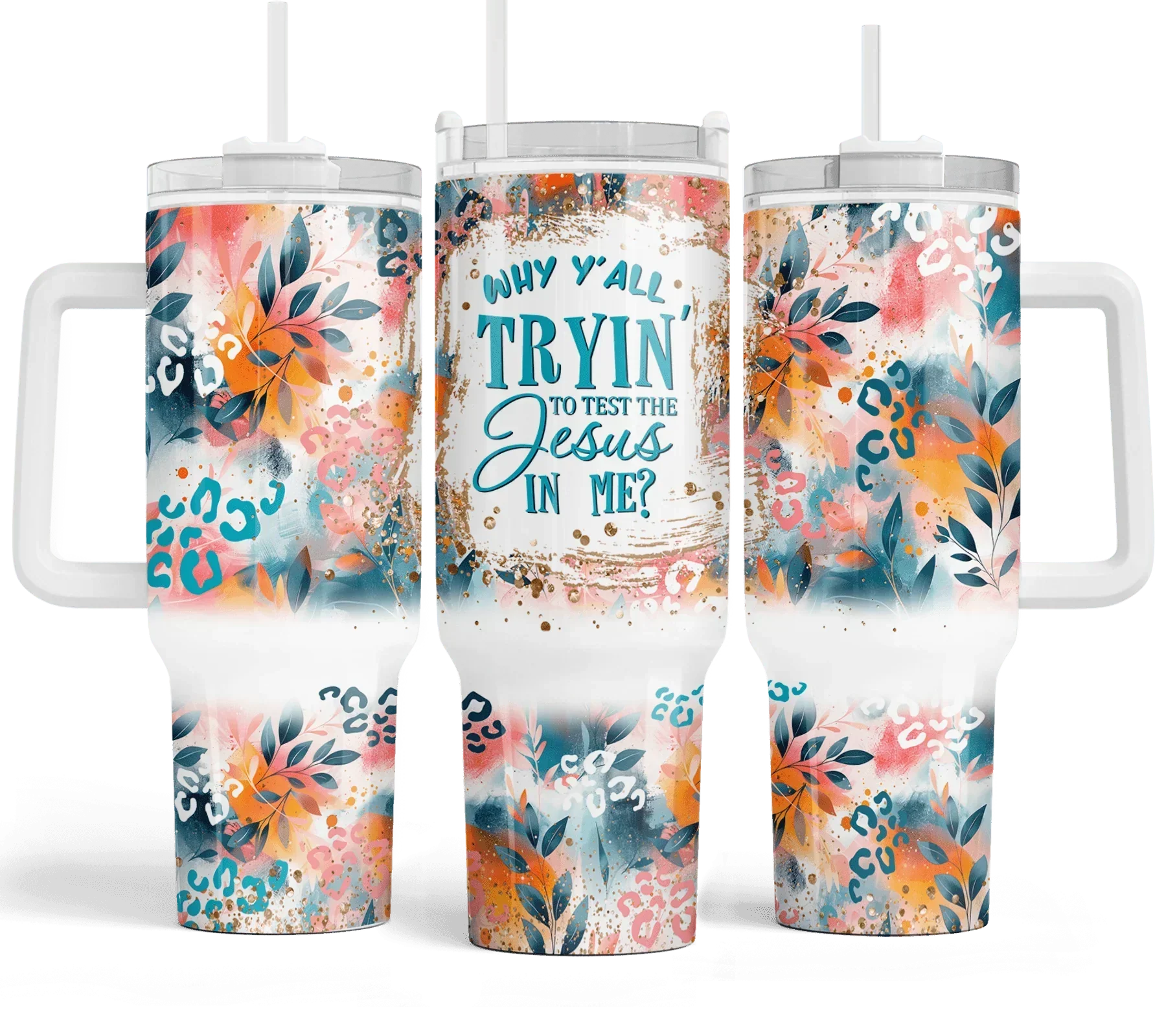 40 oz Why Y'all Tryin' to Test the Jesus in Me? Peacock Ombre Big Swig Tumbler Set - The Redheaded StoryKeeper