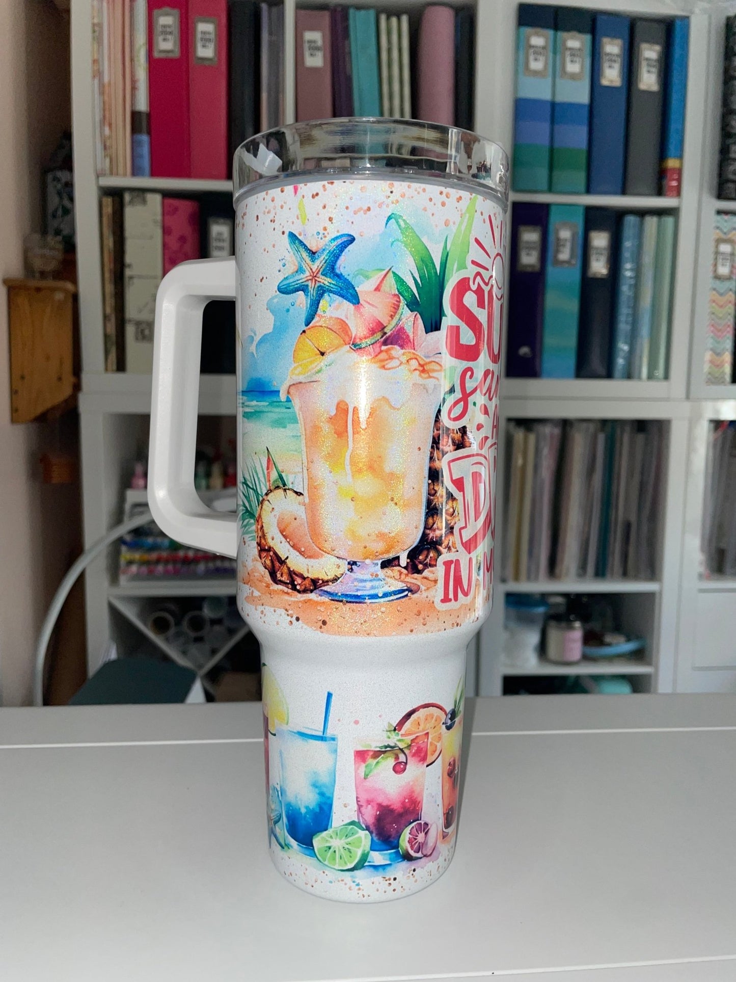 40 oz Sun, Sand and a Drink Travel Tumbler - The Redheaded StoryKeeper