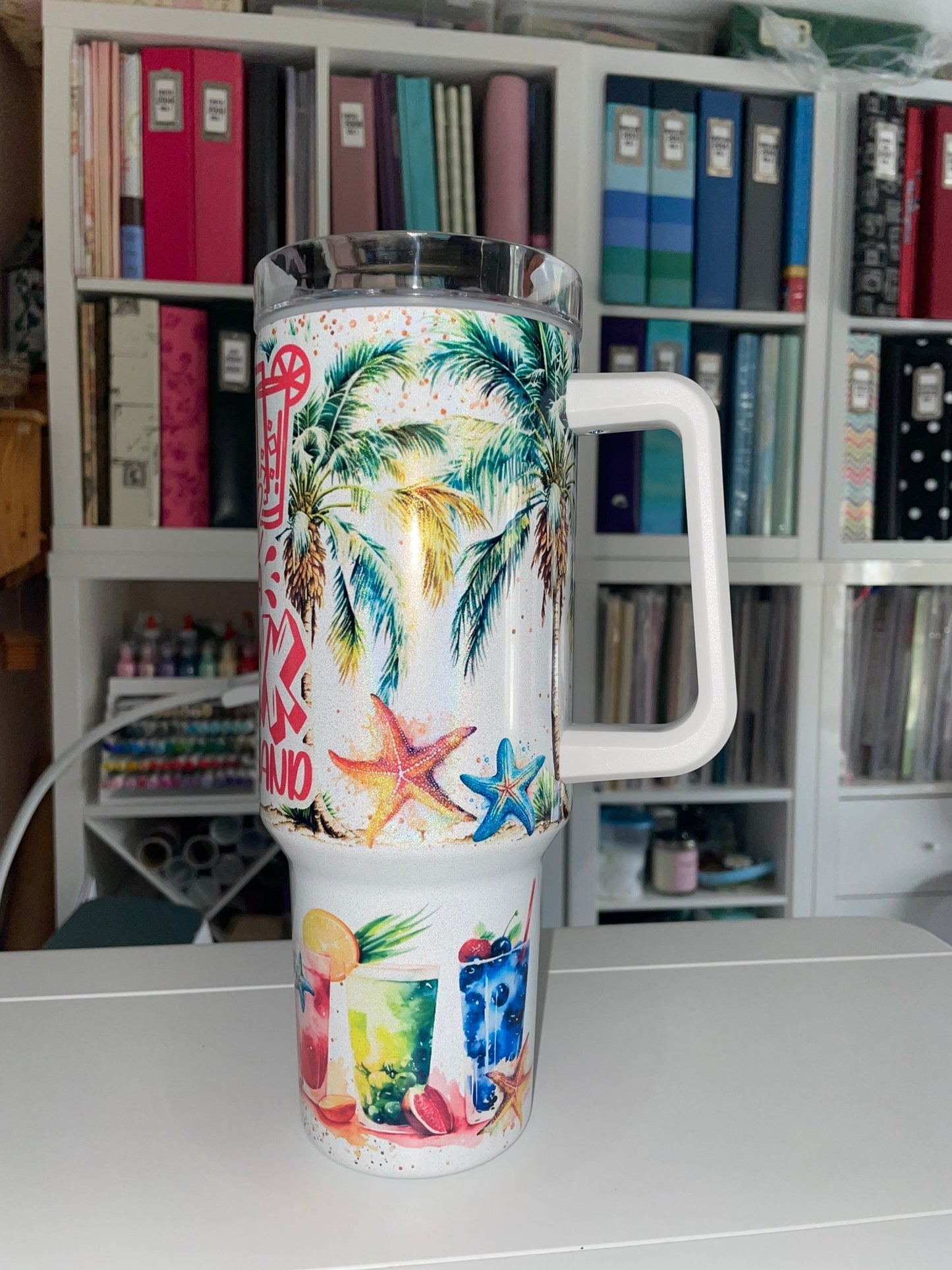 40 oz Sun, Sand and a Drink Travel Tumbler - The Redheaded StoryKeeper