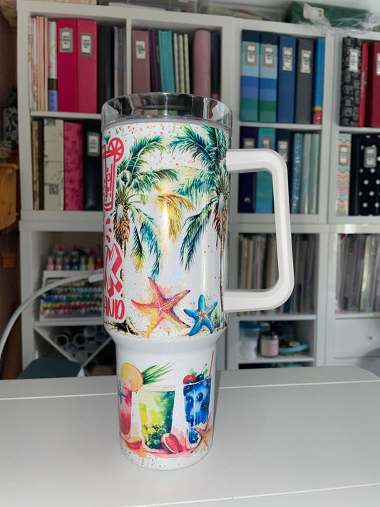 40 oz Sun, Sand and a Drink Travel Tumbler - The Redheaded StoryKeeper