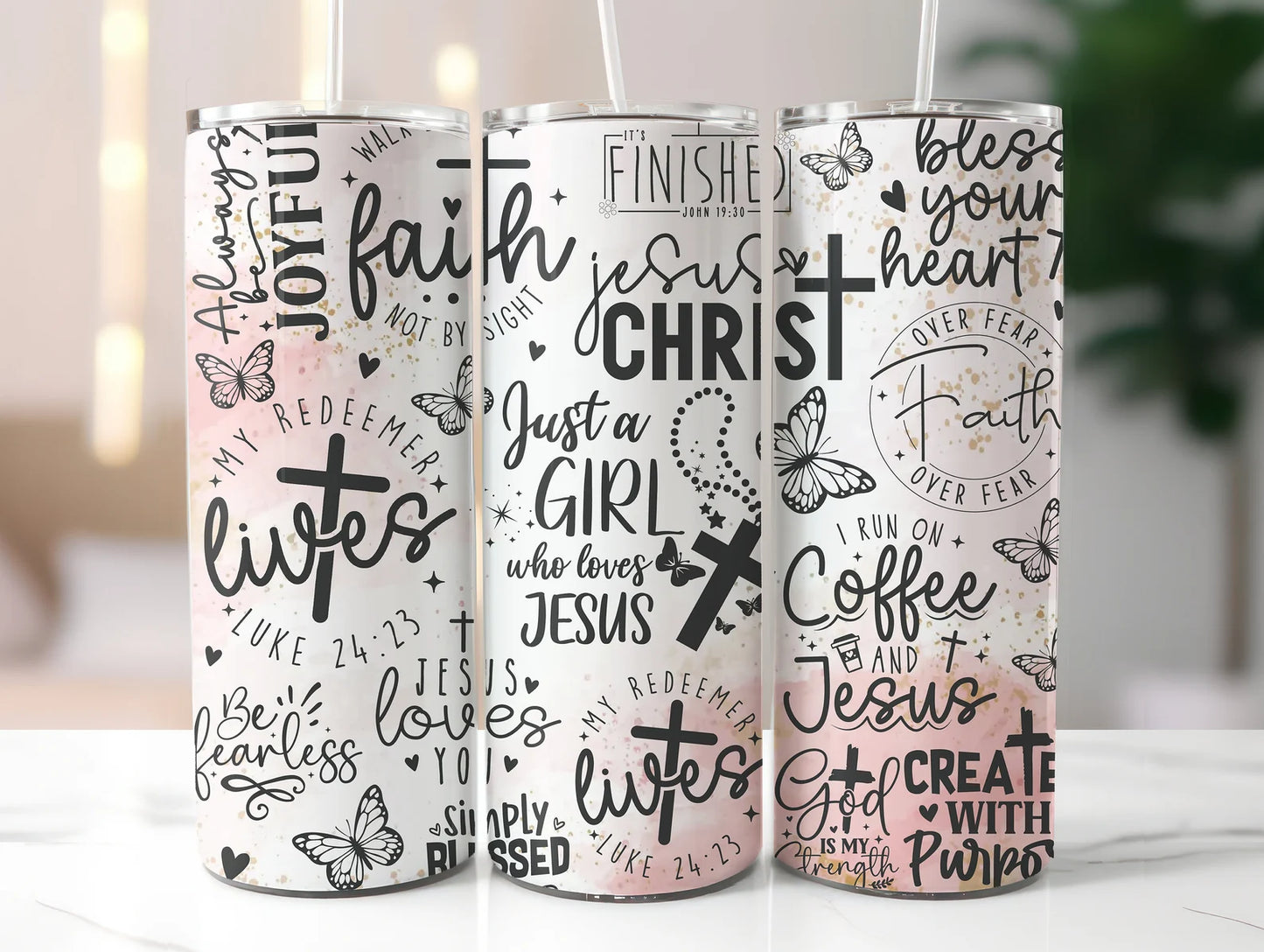 20 oz Pink Christian Sayings Tumbler