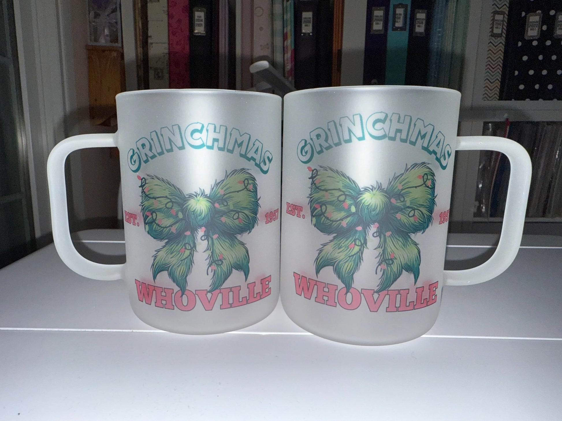 17 oz Grinchmas Bow Frosted Glass Mug - The Redheaded StoryKeeper