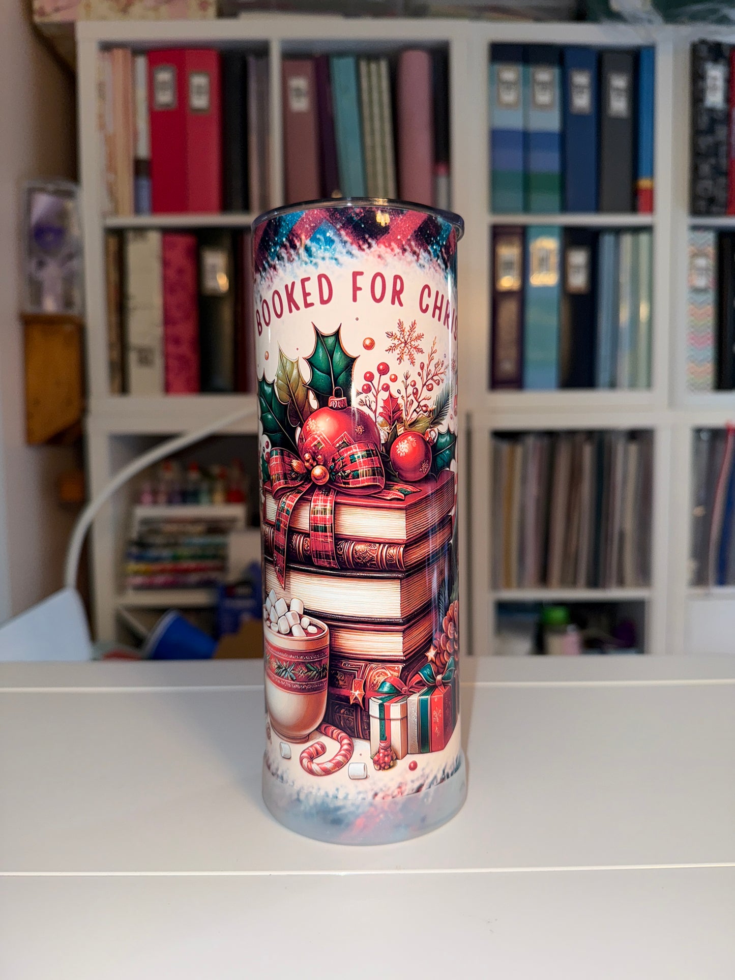20 oz Booked for Christmas plaid Tumbler - The Redheaded StoryKeeper