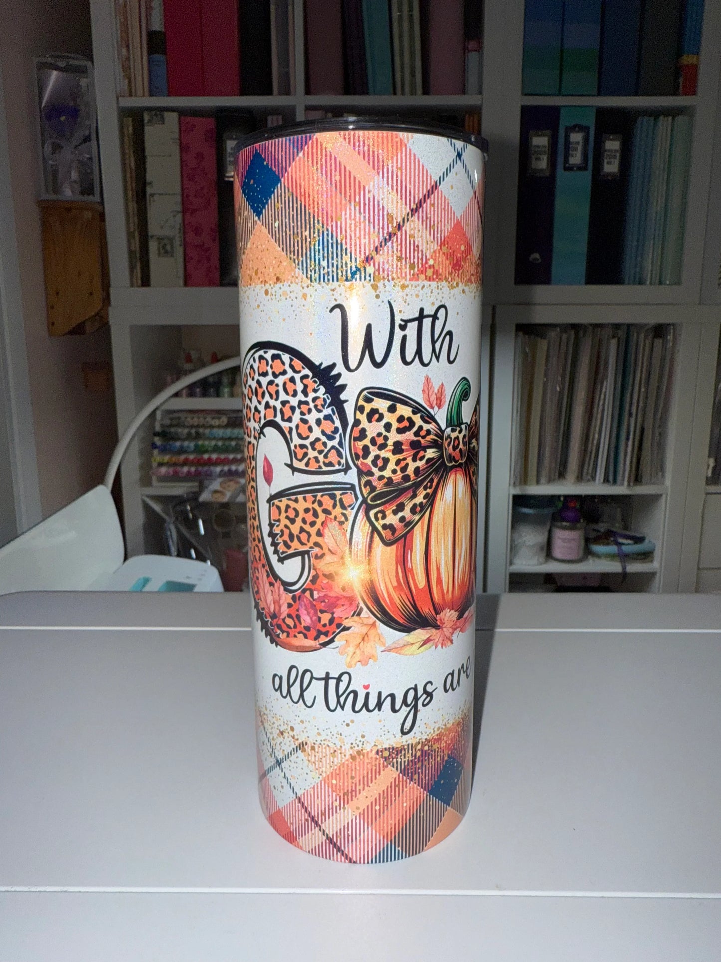 20 oz With God Pumpkin Holographic Tumbler - The Redheaded StoryKeeper