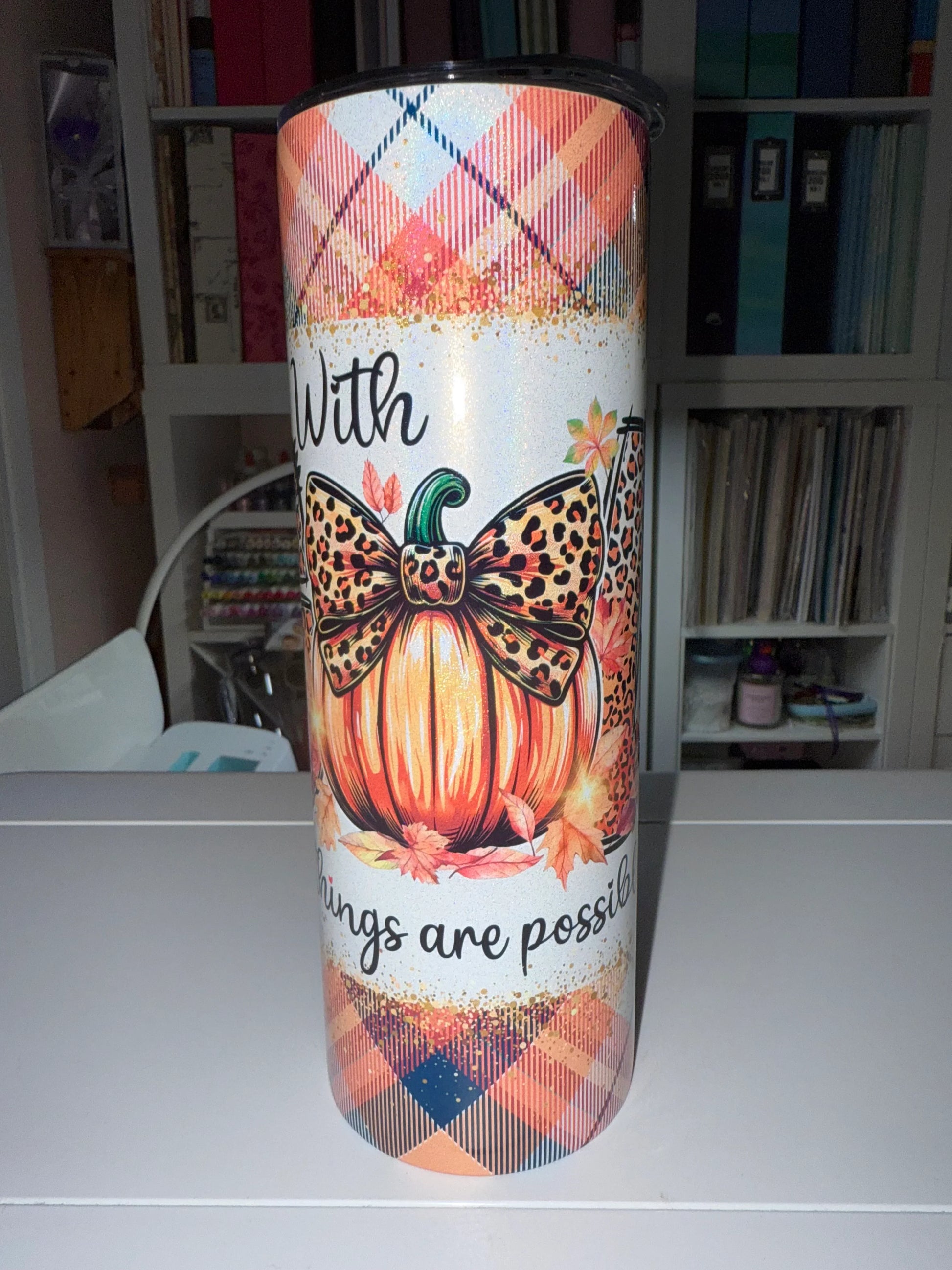20 oz With God Pumpkin Holographic Tumbler - The Redheaded StoryKeeper